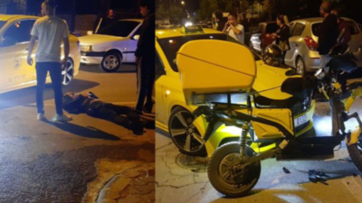 Ticari taksi ile elektrikli bisiklet çarpıştı sürücüsü yaralandı