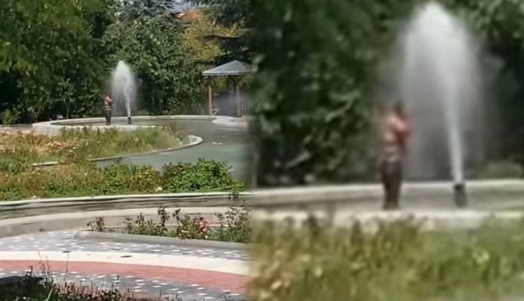 Isparta’da Sıcaktan Bunalan Vatandaş Süs Havuzuna Girdi