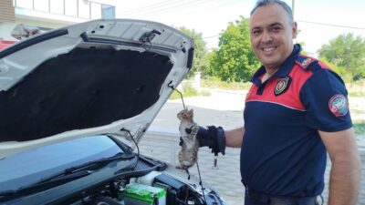 Burdur'da bir otomobilin motor bölümüne